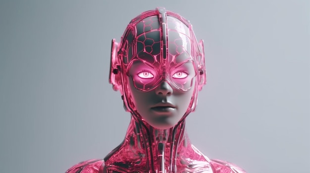 Robô humano neon rosa realista