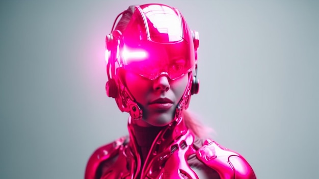 Foto robô humano neon rosa realista