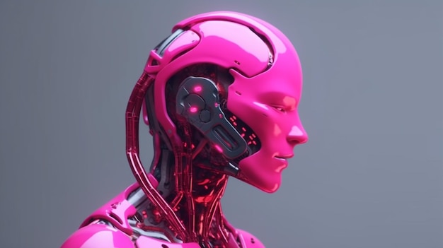 Robô humano neon rosa realista