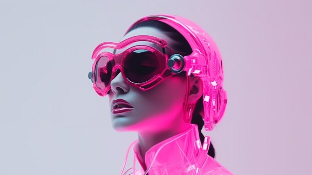 Foto robô humano neon rosa realista