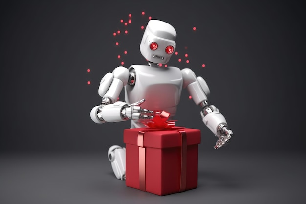 robô moderno segurando caixa de presente comemoração de aniversário ou feriado imagem gerada por IA