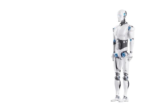 Robô moderno tecnológico robô de corpo inteiro isolado em fundo branco fotorealismo Neural