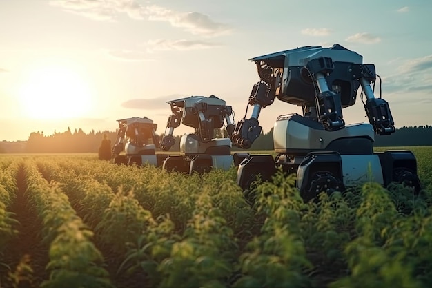 Robô não tripulado trabalhando no campo agrícola Generative AI