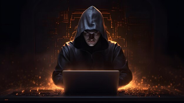 Robo de privacidad en Internet acecha en segundo plano Hacker anónimo Cyberpunk futuro Violación de ciberseguridad