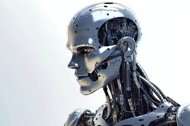 Robô que está de pé com a cabeça virada para parecer que está segurando algo na mão Generative AI