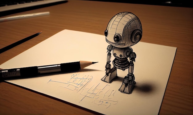 Robô revivido a partir de uma IA generativa de desenho em papel
