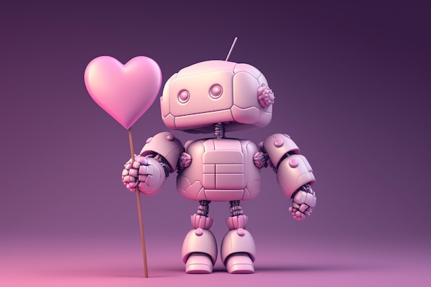 Robô rosa com ilustração de cartão de coração Generative AI
