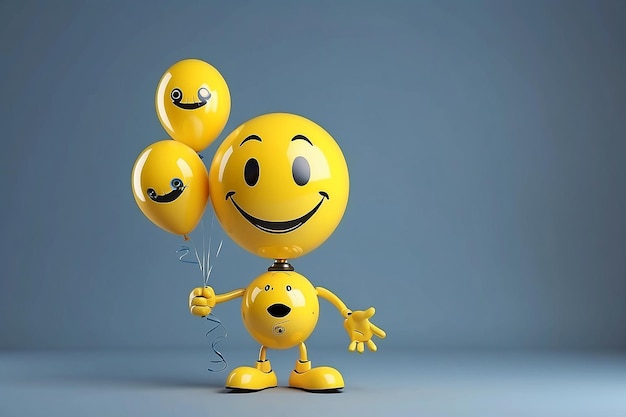 Robô segurando balão sorridente 3D renderização ilustração de estoque