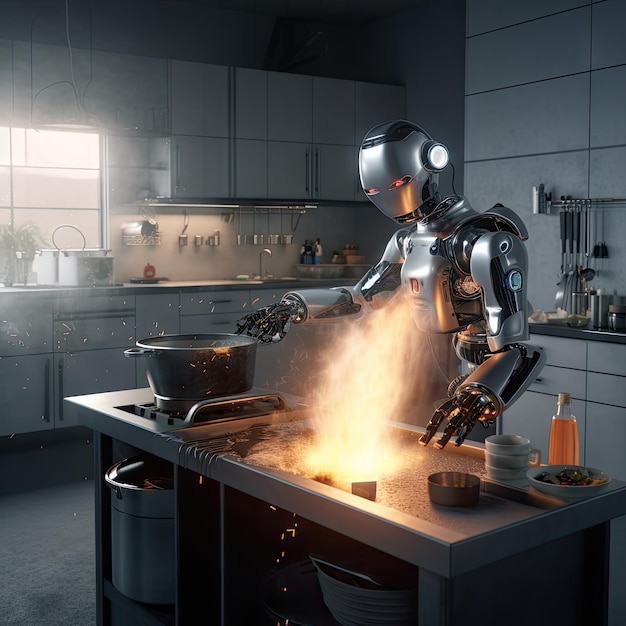 Robô tenta cozinhar na cozinha