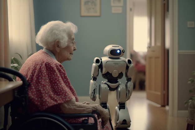 Robôs de aparência amigável ajudam os idosos a se sentirem bem No futuro, a tecnologia é usada para ver os idosos IA generativa