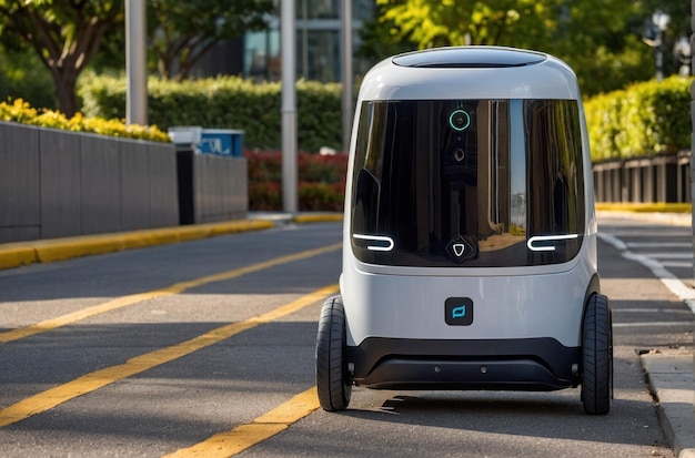 Robôs de entrega autônomos na calçada da cidade