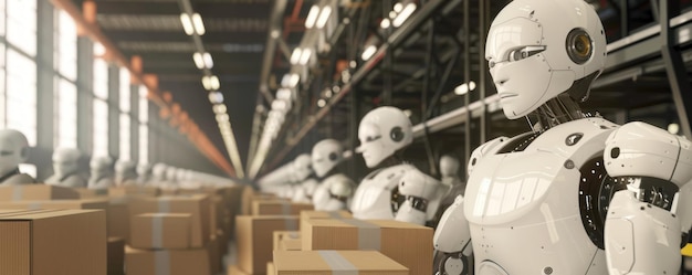 Robôs de fábrica trabalhando eficientemente ao lado de trabalhadores humanos demonstrando a integração perfeita da robótica na fabricação