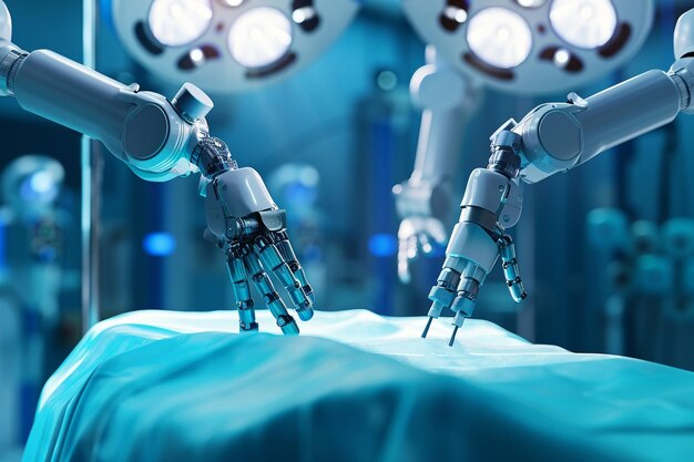 Foto robôs de ia assistindo em cirurgias com precisão ar generativa ai