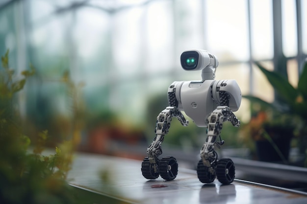 Robôs futuristas de força de trabalho com efeito de estufa em jogo