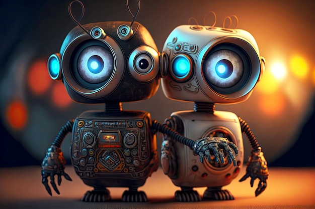 Robôs humanóides com câmera no olho e lanterna no robô chestchatbot