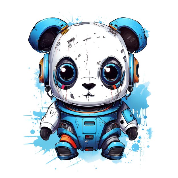 Robôs panda de desenho animado adesivo de camiseta Cyborg engraçado gerado por IA