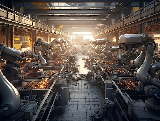Foto robôs revolucionando a automação de fábricas, substituindo totalmente a força de trabalho humana, explorando o futuro da ia gerativa