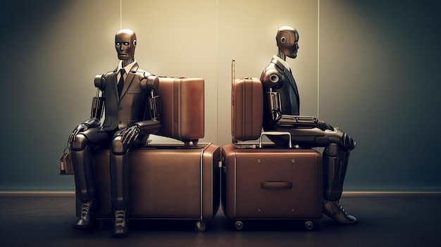 Robôs sentados em uma sala de espera Entrevista de emprego Generative Ai