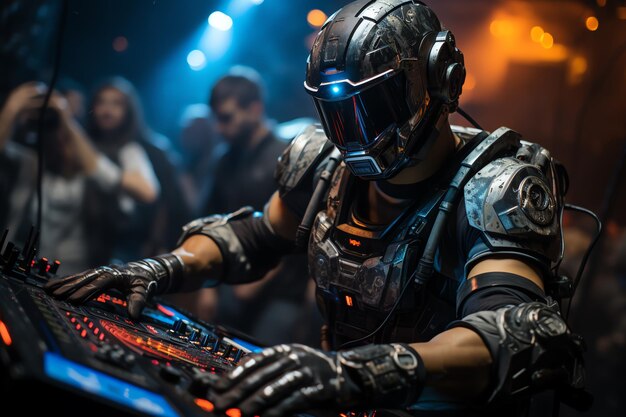 Robot actuando como DJ en un club