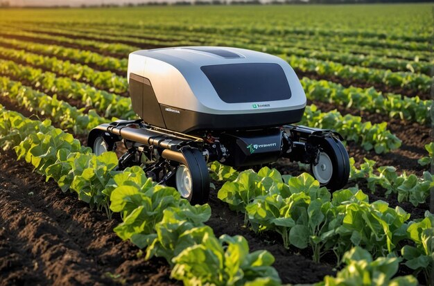 Robot agrícola autónomo alimentado por energía solar en el campo