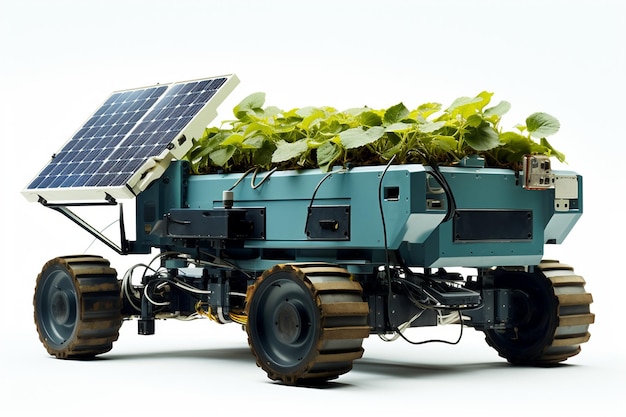Robot agrícola con energía solar aislado en un fondo transparente AI