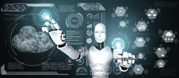 Robot AI que utiliza tecnología de computación en la nube para almacenar datos en un servidor en línea
