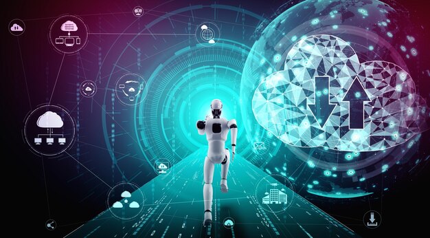 Robot AI que utiliza tecnología de computación en la nube para almacenar datos en un servidor en línea