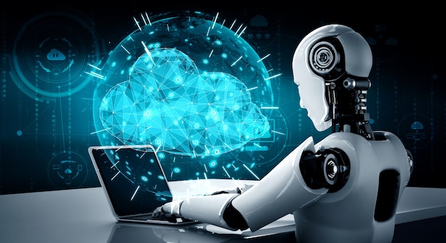 Robot AI que utiliza tecnología de computación en la nube para almacenar datos en un servidor en línea