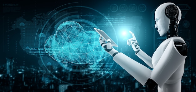 Robot AI que utiliza tecnología de computación en la nube para almacenar datos en un servidor en línea