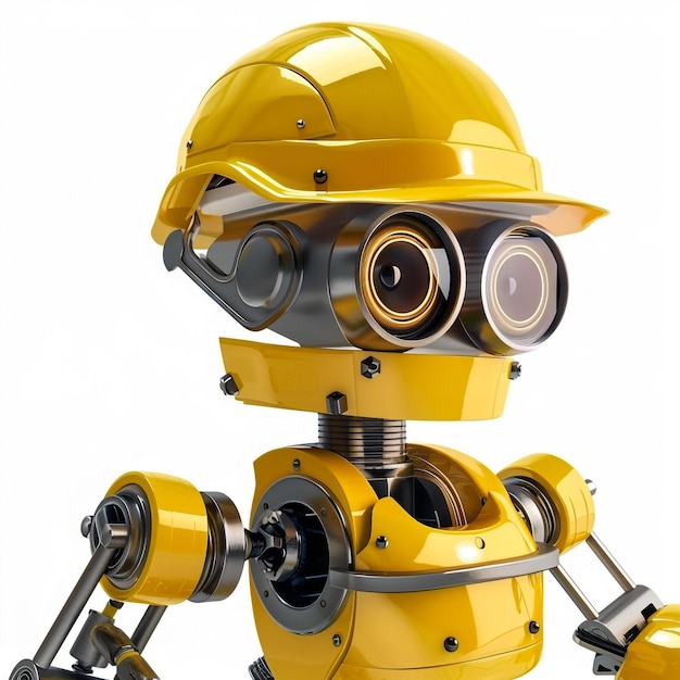 Foto un robot amarillo con un casco amarillo en la cabeza