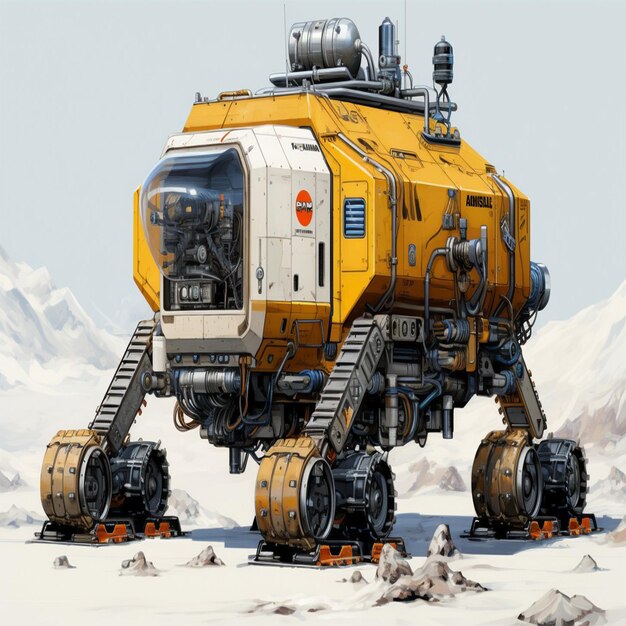 un robot amarillo con un cuerpo blanco y amarillo y la palabra "la cita del tren" en el lado