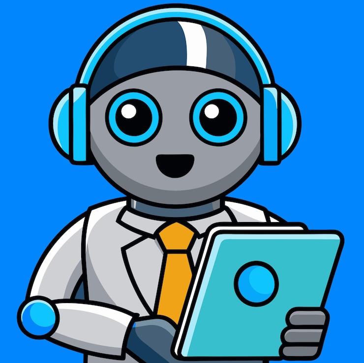 Foto un robot amigable en un traje usa una tableta