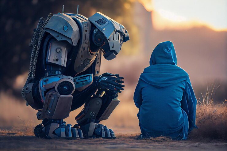 Robot y amigos humanos IA generativa