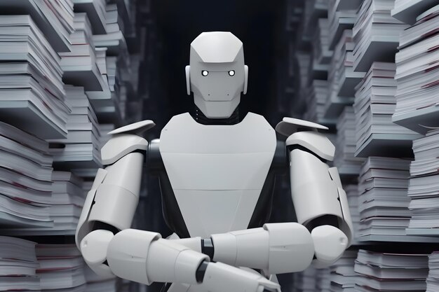 Robot Android para trabajar con documentos de archivo red neuronal AI generada
