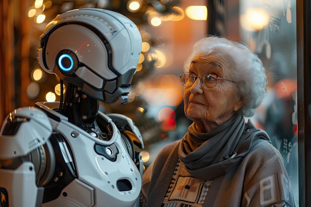 Un robot androide aconseja a una anciana