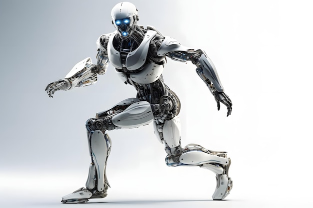 Robot antropomórfico humanoide de alta tecnología futurista en red neuronal de fondo blanco generado