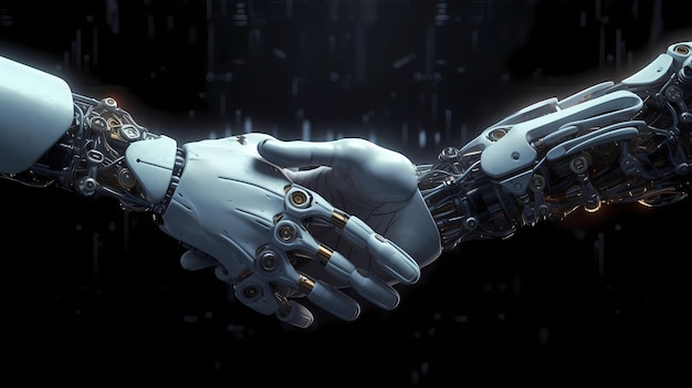 Robot apretón de manos fondo humano era digital futurista