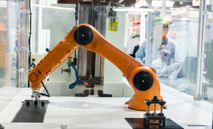 Foto robot arm trabajando con robots