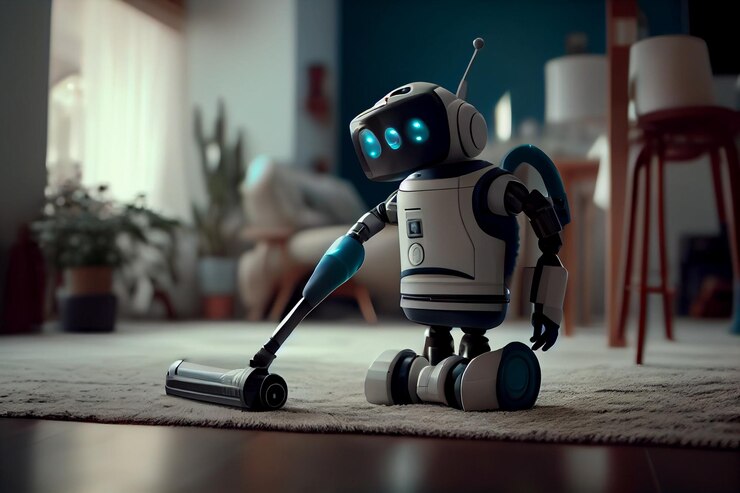 Robot con aspiradora haciendo tareas domésticas generativas ai