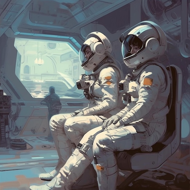 robot astronauta y astronauta humano por syd mead cold