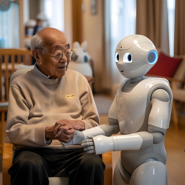 El robot ayuda al anciano en la vida moderna