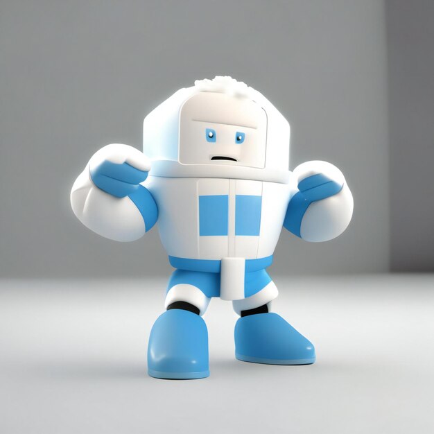 un robot azul con cara blanca y guantes azules