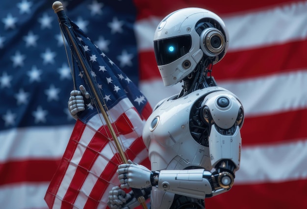 Robot con la bandera estadounidense