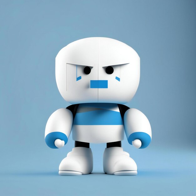 un robot blanco con una camisa azul y blanca