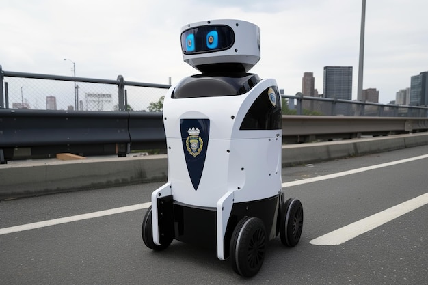 Un robot blanco futurista camina en la ilustración de la foto de la carretera