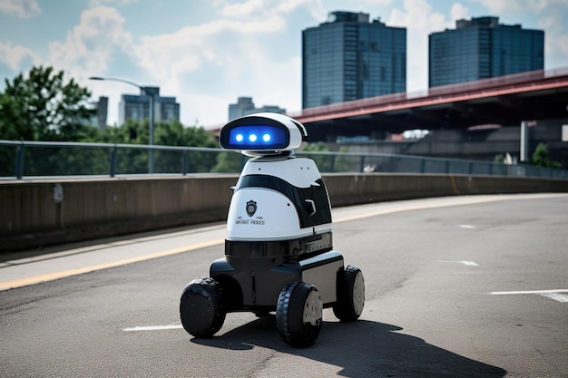 Un robot blanco montando en la ilustración de la carretera