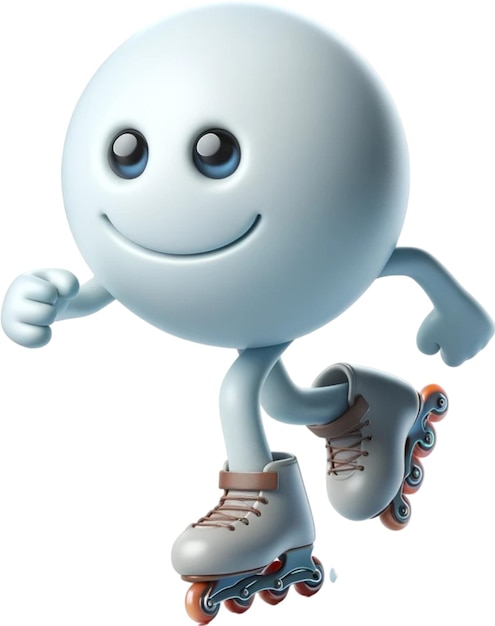 un robot blanco con una sonrisa en la cara y el pie en la patineta