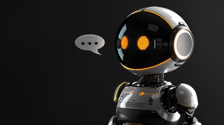 Un robot con una burbuja de habla en la cabeza