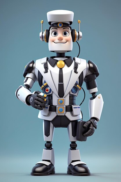 Foto robot butler personagem de desenho animado estilo de animação 3d futurista