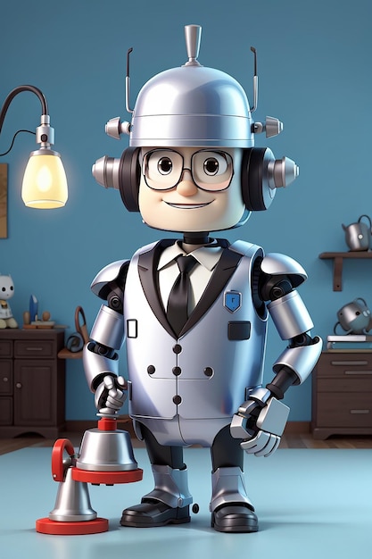 Foto robot butler personagem de desenho animado estilo de animação 3d futurista